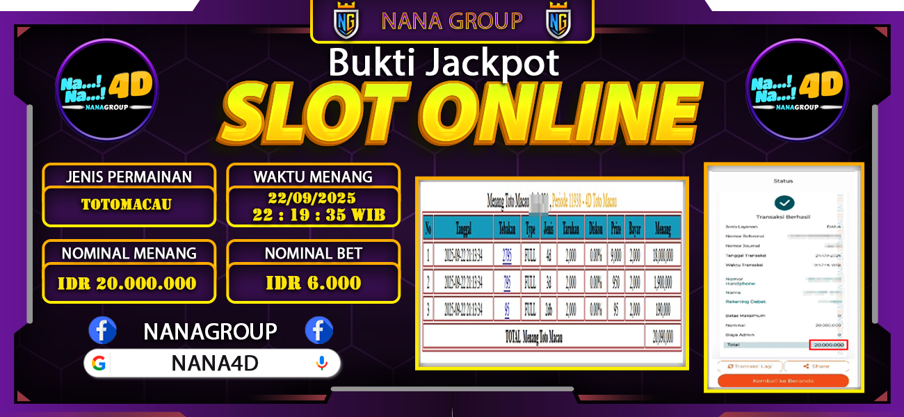 Bukti Kemenangan Besar Dibayar lunas Member NANA4D RP 20.000.000, 24 September 2025